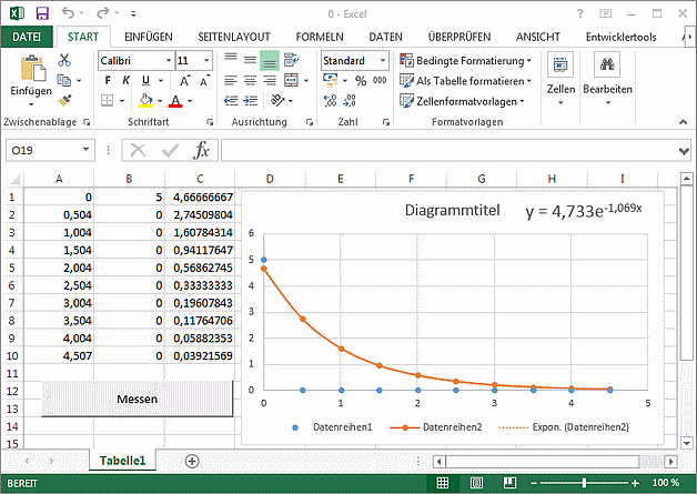 Entladekurve mit Arduino in Excel
